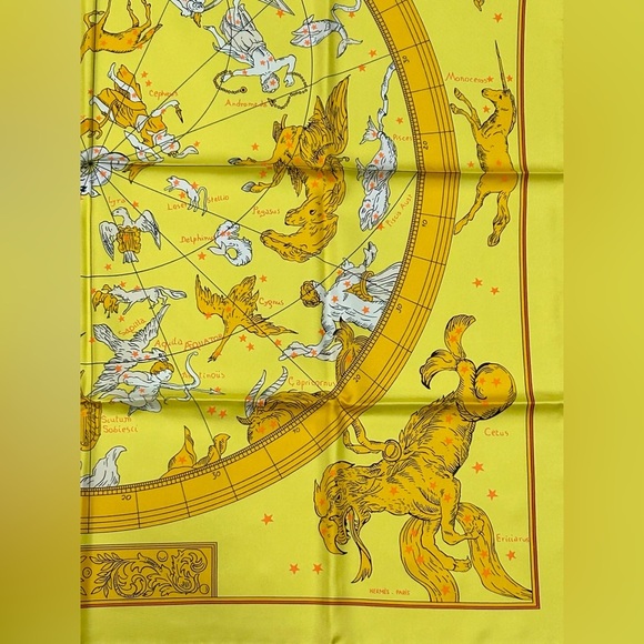 Hermès “Hémisphærium Coeli Boreale” Silk Scarf – Yellow Zodiac Constellation - Picture 5 of 8